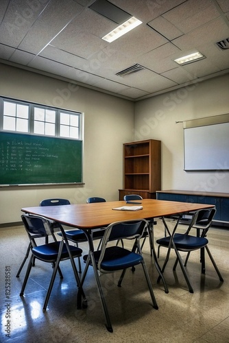 Educational classroom setup with a solid white background