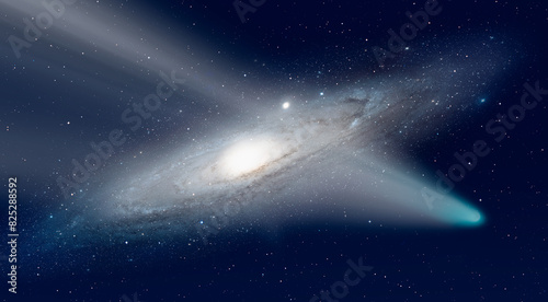 Comet on the space with Andromeda galaxy in the background  "Elements of this image furnished by NASA "