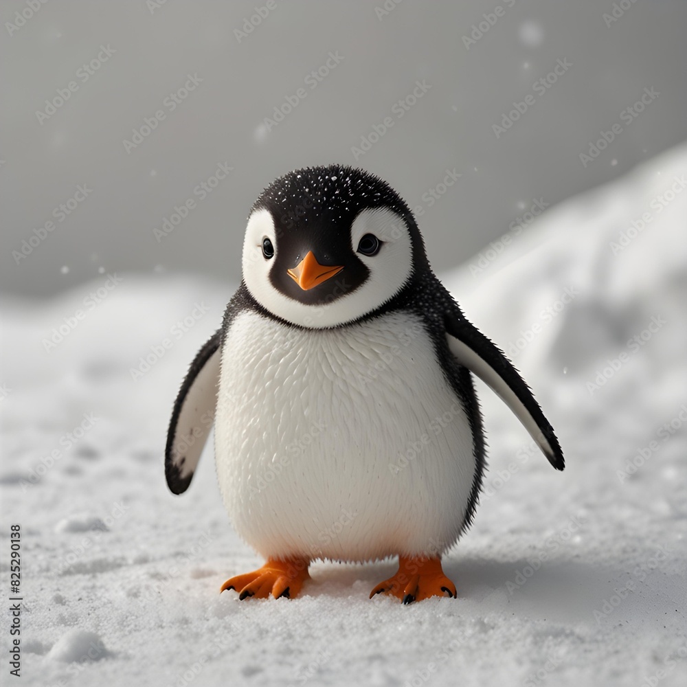 A playful and adorable kawaii penguin waddling on a white background 2 A playful and adorable kawaii penguin waddling on a white background 2