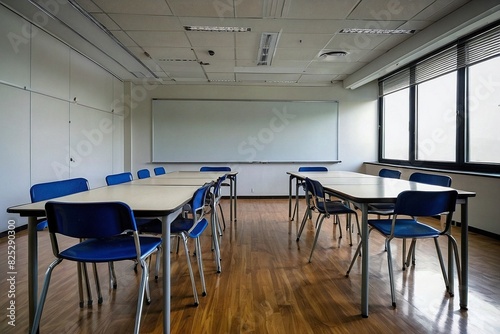 Educational classroom setup with a solid white background © Dreamweave