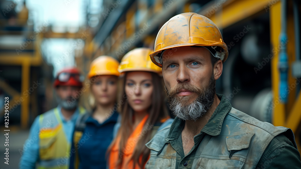 Worker in hard hat at construction site. Worker in hard hat at construction site.