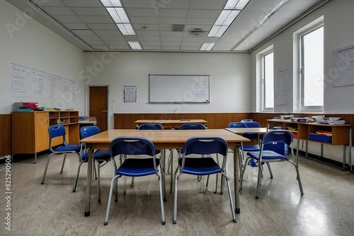 Educational classroom setup with a solid white background