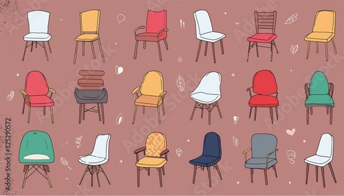 Chair doodle icons collection . Hand drawn chair icons. Doodle chair illustrations collection