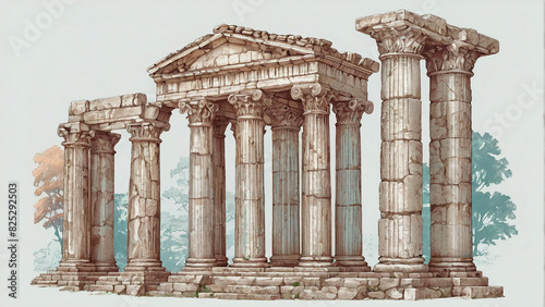 Temple ruins in an ancient citys Illustration  