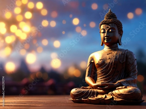 Buddha statue with Bokeh background  Vesak Day celebration - Generative Ai