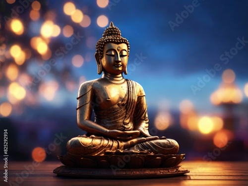 Buddha statue with Bokeh background  Vesak Day celebration - Generative Ai