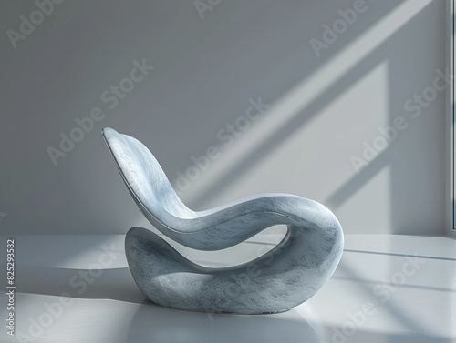 Tranquil Chair, soft blue linen, gentle curves embodying calmness and serenity Evoking a peaceful atmosphere, perfect for quiet contemplation 3D Render, Soft, Rembrandt Lighting photo