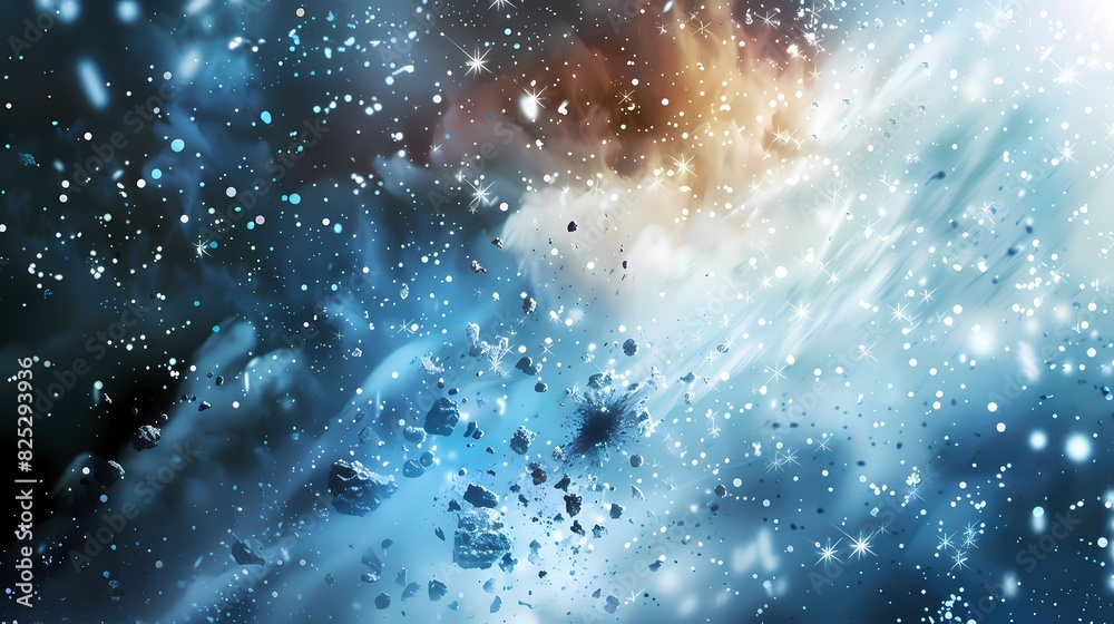 A scene of a particle sleet, with a background of particles of matter and energy A scene of a particle sleet, with a background of particles of matter and energy