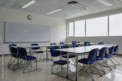 Educational classroom setup with a solid white background