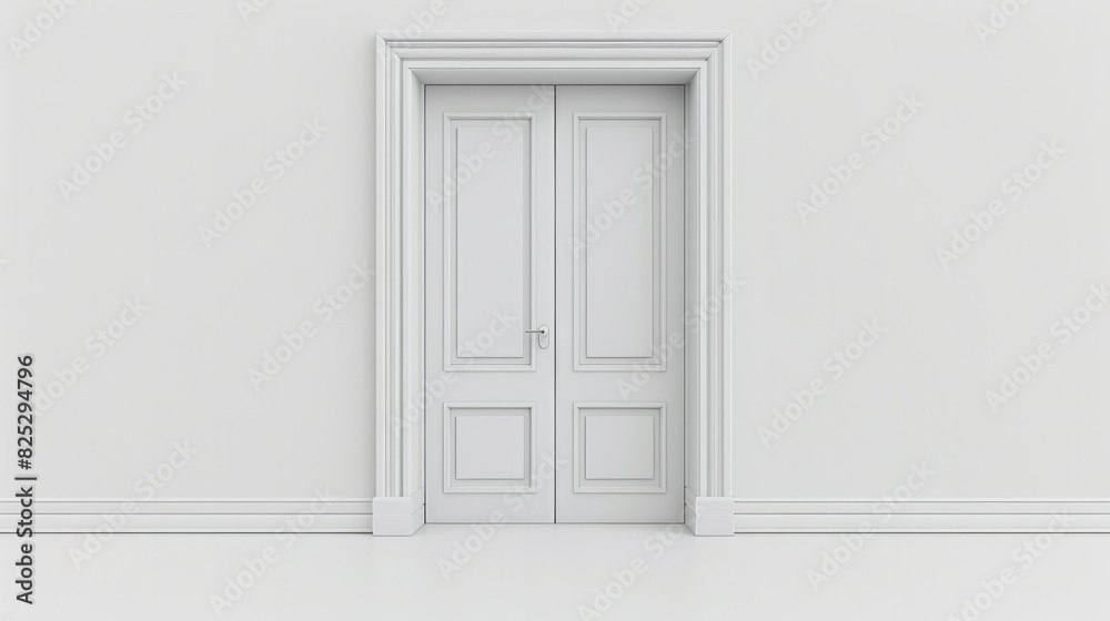 Closed white door on a white backdrop.
Closed white door on a white backdrop.