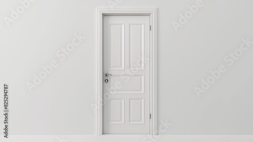 Closed white door on a white backdrop.  