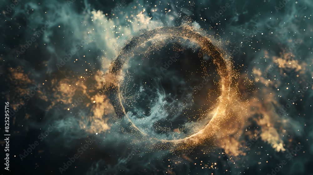 Obraz premium A scene of a particle smoke ring, with a background of particles of matter and energy