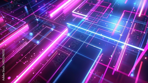 futuristic digital wallpaper with glowing neon shapes and lines abstract tech background © Bijac