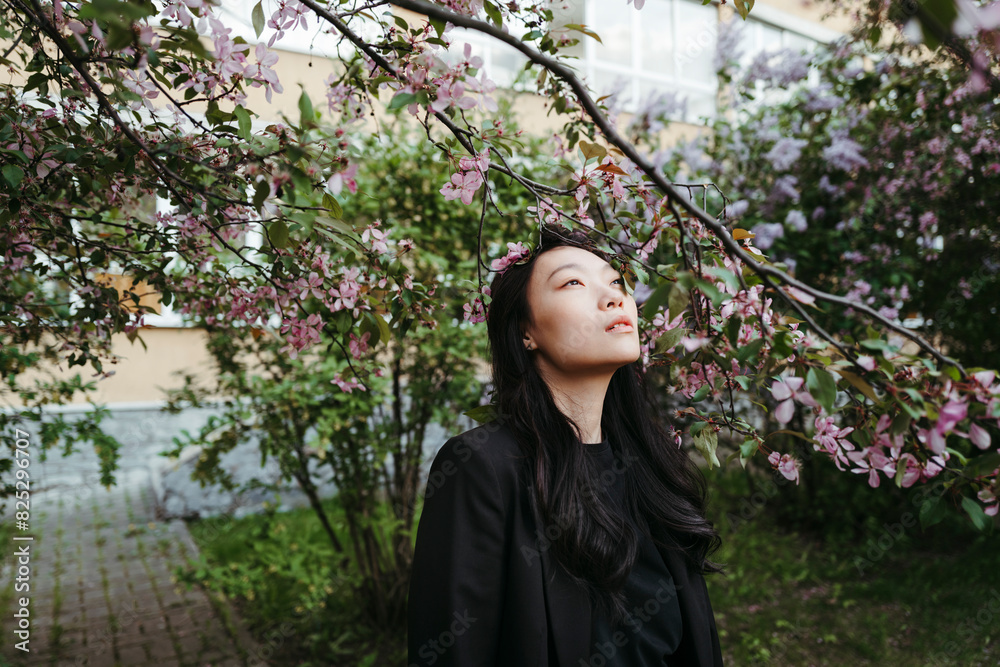 Serene Moment Under Blossoming Branch Serene Moment Under Blossoming Branch
