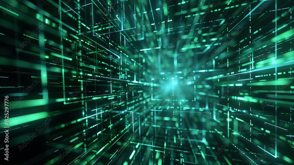 futuristic glowing blue green cyber grid on dark background abstract technology concept digital art