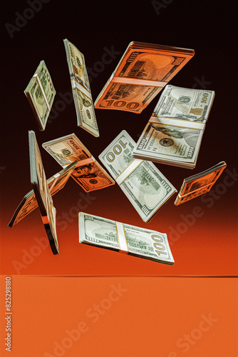 Levitating Cash Bundles Of US Dollars