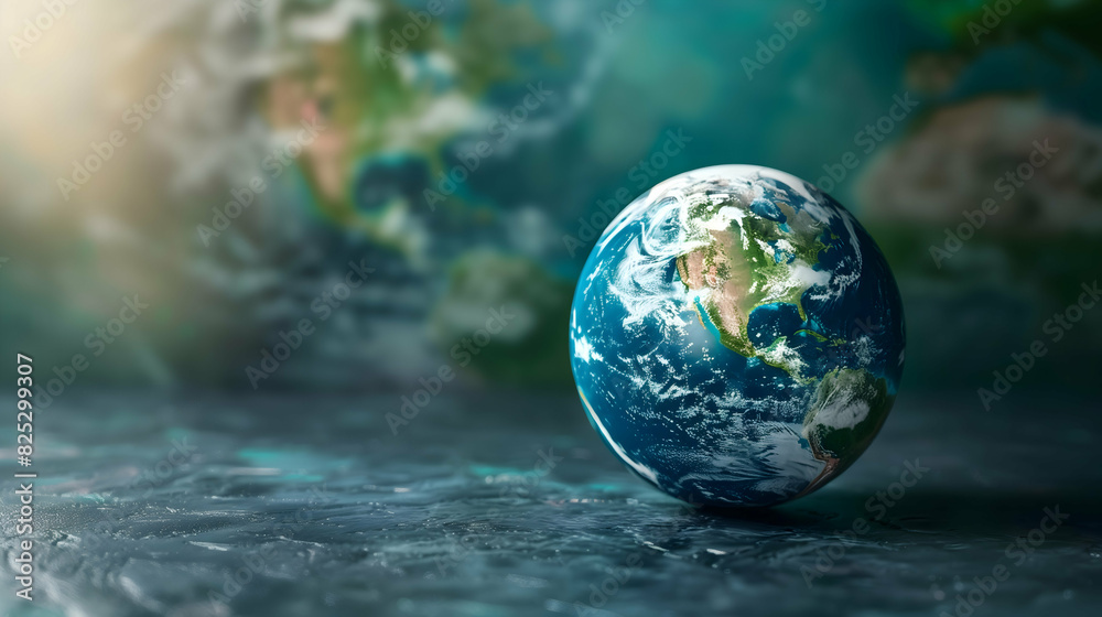 Earth with Blurred Background, Illuminated by Sunlight, A detailed view of Earth with North America prominently visible, set against a blurred background Earth with Blurred Background, Illuminated by Sunlight, A detailed view of Earth with North America prominently visible, set against a blurred background