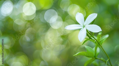 Macro shot of a single white flower against a green backdrop of Wrightia religiosa or Dok Mok photo