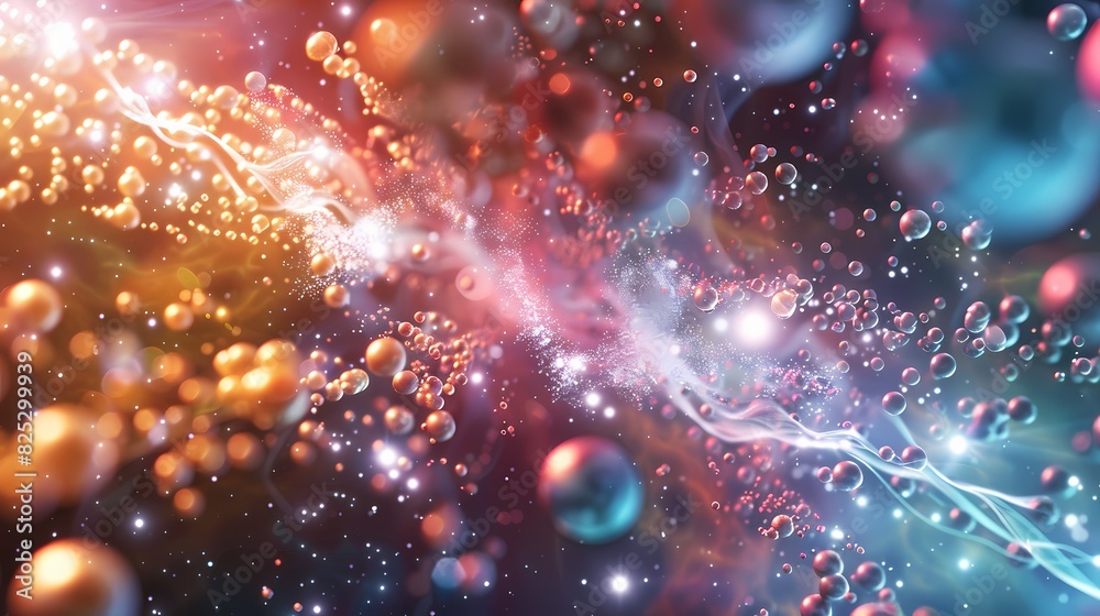 A scene of a particle spray, with a background of particles of matter and energy A scene of a particle spray, with a background of particles of matter and energy