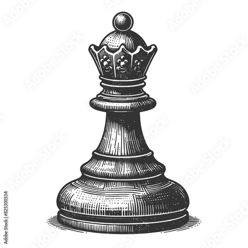  chess queen piece, showcasing detailed and intricate design elements in a classic style sketch engraving generative ai vector illustration. Scratch board imitation. Black and white image.