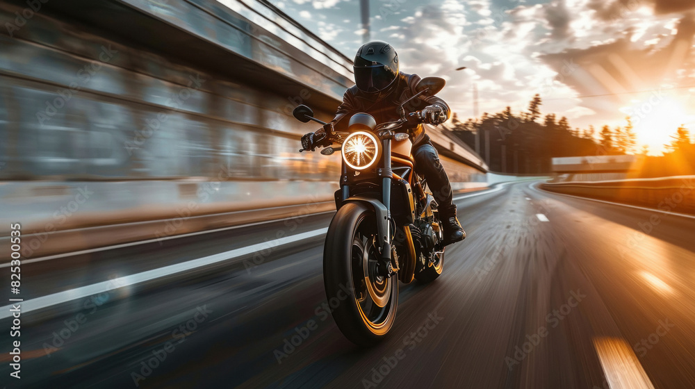 Motorcycle rider riding on the highway road