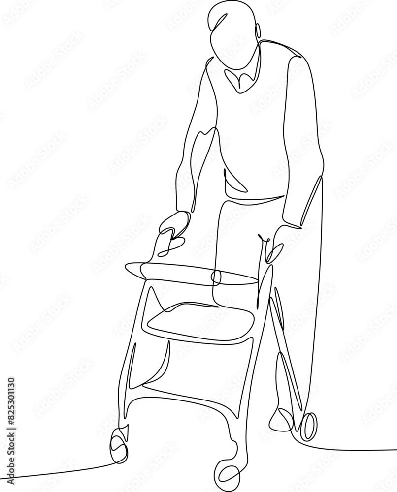 Linear drawing of a sick person. Caring for a sick person