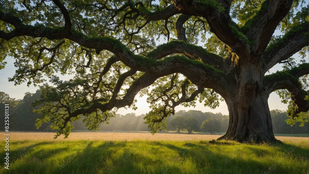 A majestic oak tree with sprawling branches A majestic oak tree with sprawling branches