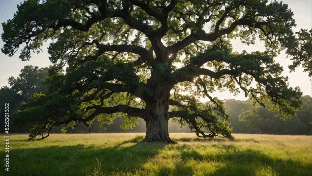 A majestic oak tree with sprawling branches A majestic oak tree with sprawling branches