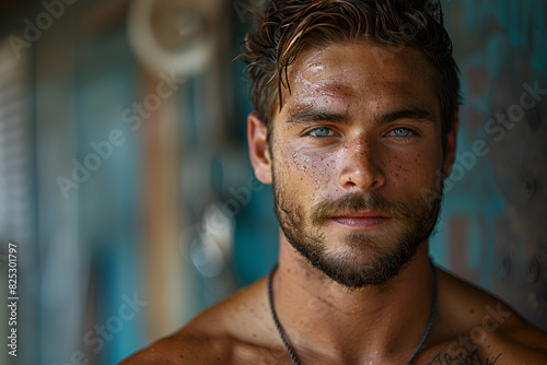 Closeup portrait of a handsome man at gym © Nadezda Ledyaeva