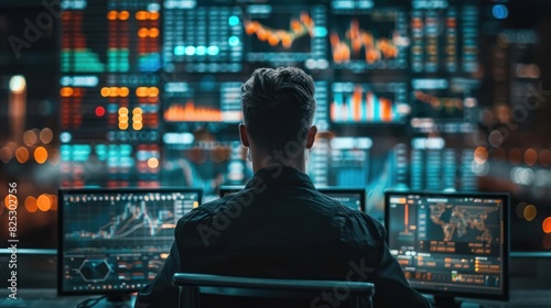 A man with cryptocurrency trading screen