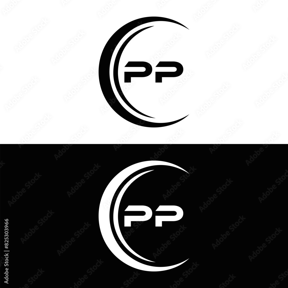 Obraz premium PP logo. P P design. White PP letter. PP, P P letter logo design. P P letter logo design in FIVE, FOUR, THREE, style. letter logo set in one artboard. P P letter logo vector design.