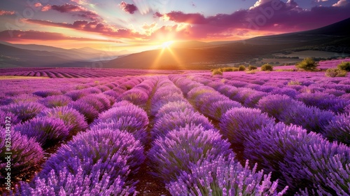 Serene Lavender Fields at Dusk - Nature s Beauty in Purple Hues