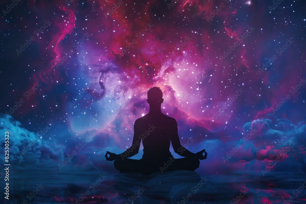 A person is meditating in the middle of a starry sky A person is meditating in the middle of a starry sky