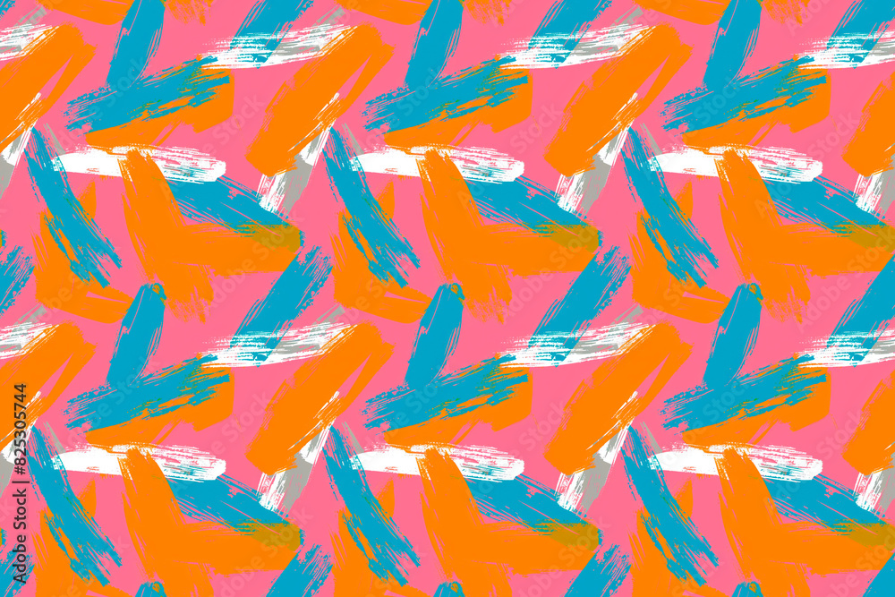 Dynamic brushstroke seamless pattern with bold orange, blue, and white strokes on a vibrant pink background, ideal for modern and artistic designs Dynamic brushstroke seamless pattern with bold orange, blue, and white strokes on a vibrant pink background, ideal for modern and artistic designs