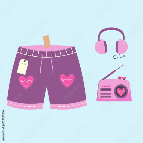 Illustration At For You Patterned Swim Shorts and Radiophone, Radio