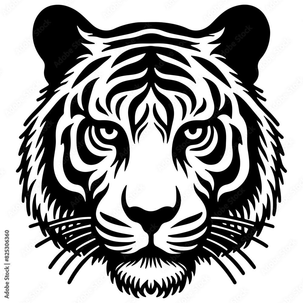 Tiger Head Vector Illustration for Tattoos, Wildlife Art, and Animal Mascots
