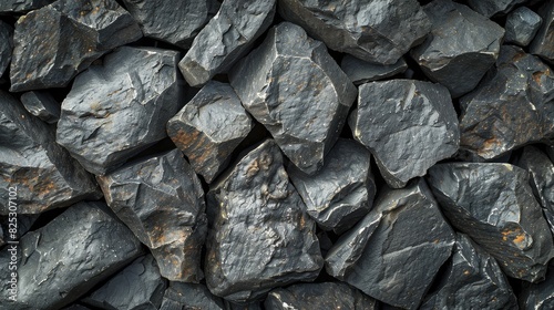 Rough basalt stones, closeup with natural textures, illuminated by outdoor lighting. photo