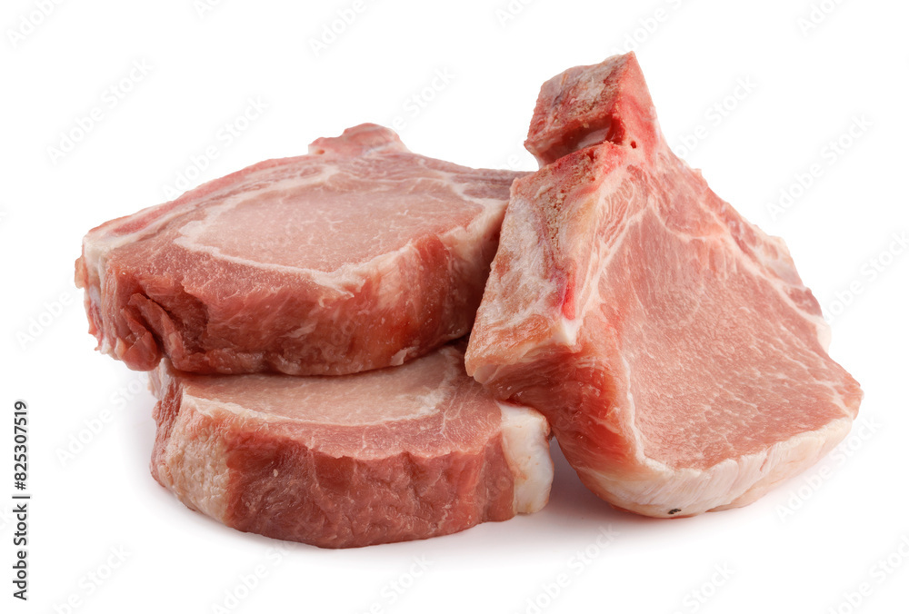 Three pork entrecote isolated on a white background.