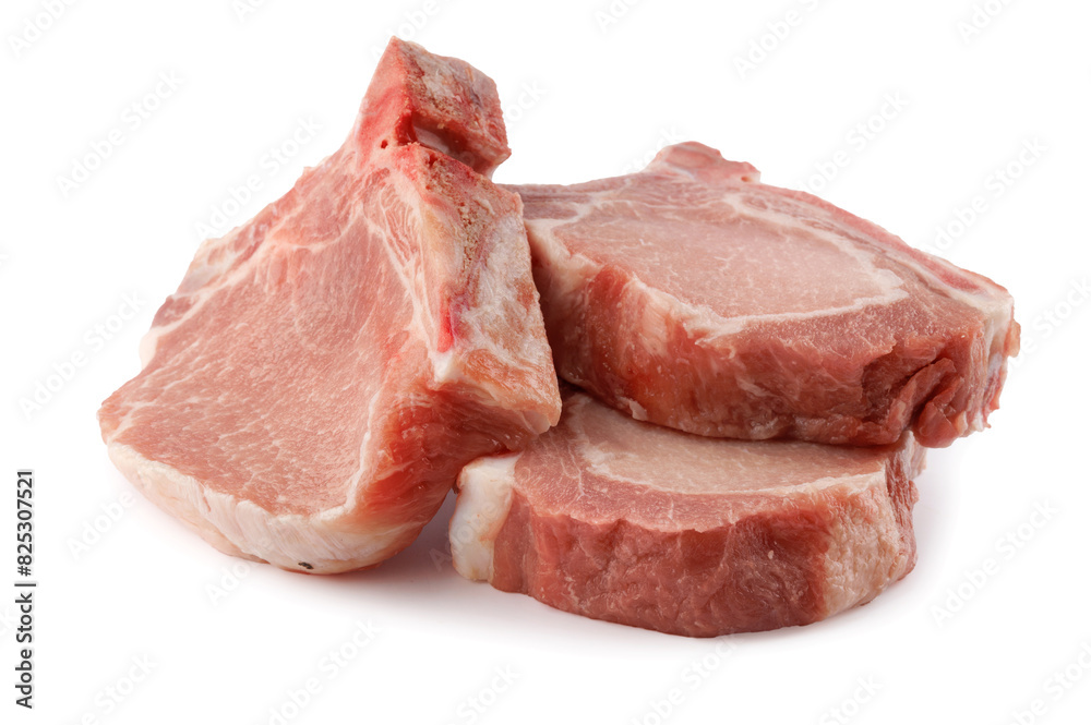 Three pork entrecote isolated on a white background. Three pork entrecote isolated on a white background.