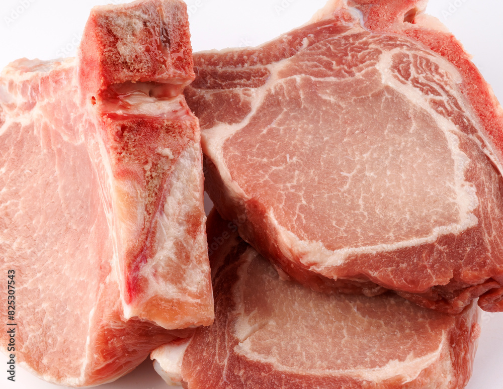 Pork entrecotes on a white background. Pork . Pork entrecotes on a white background. Pork .