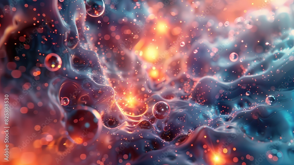 A scene of a particle swarm, with a background of particles of matter and energy A scene of a particle swarm, with a background of particles of matter and energy