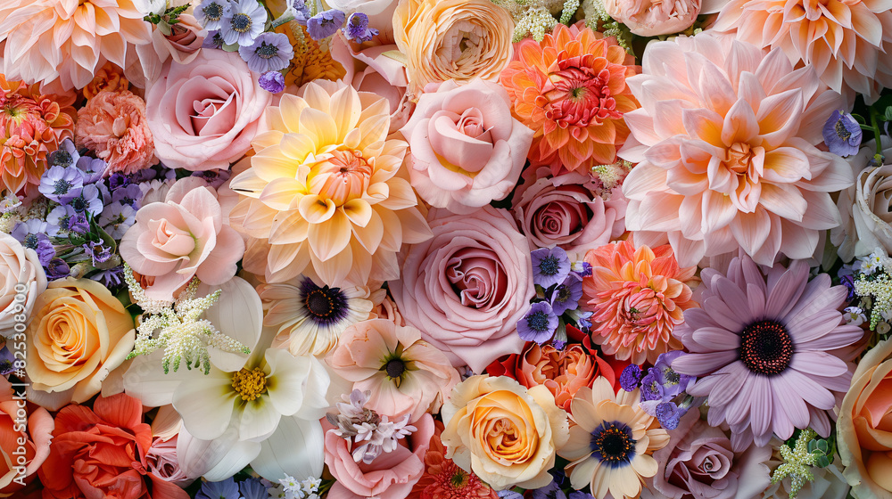 Creative flower layout with various flowers Creative flower layout with various flowers