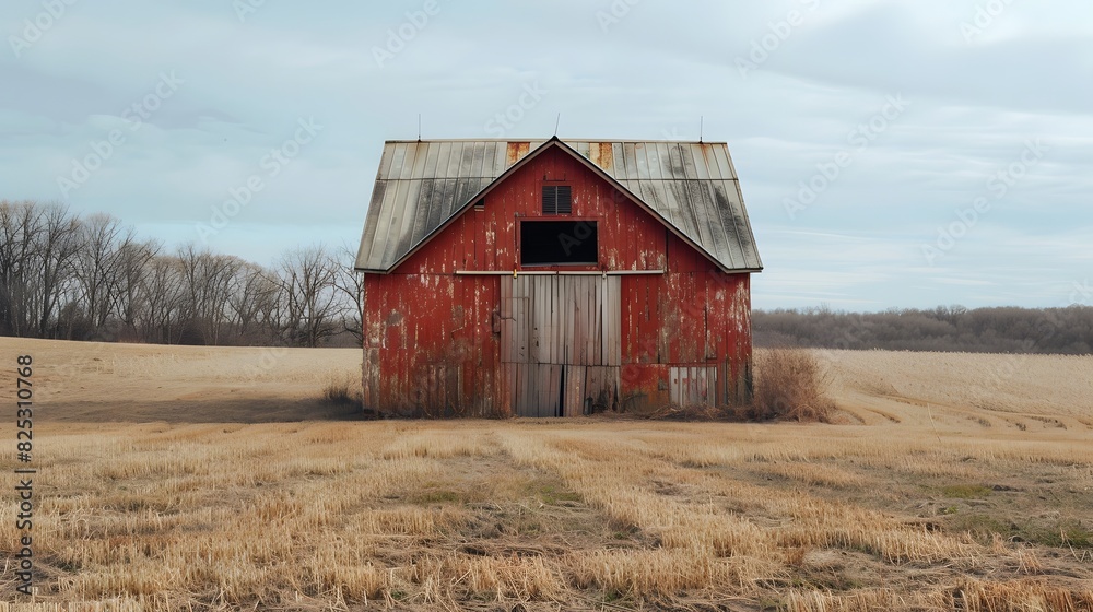 Rustic old barn surrounded by grassland and forest landscape. Rustic old barn surrounded by grassland and forest landscape.