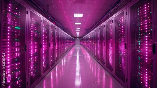 abandoned server room illuminated by blinking lights on ancient supercomputers, blending old and new technology aesthetics photo
