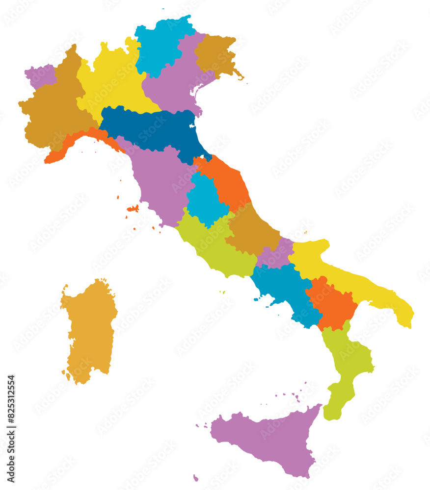 Italy map of city regions districts vector color on white background