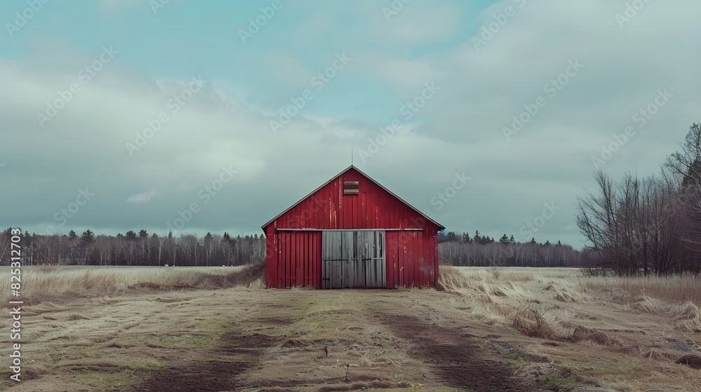 Rustic old barn surrounded by grassland and forest landscape. Rustic old barn surrounded by grassland and forest landscape.