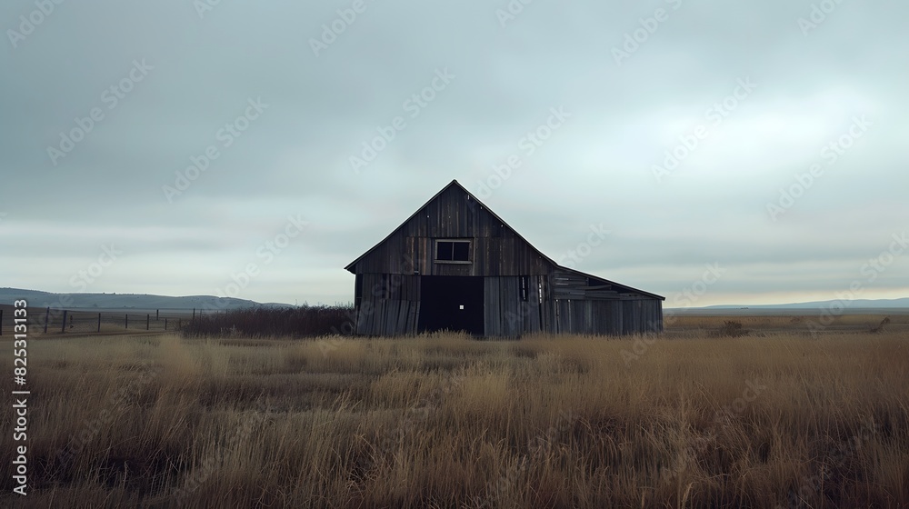 Rustic old barn surrounded by grassland and forest landscape. Rustic old barn surrounded by grassland and forest landscape.