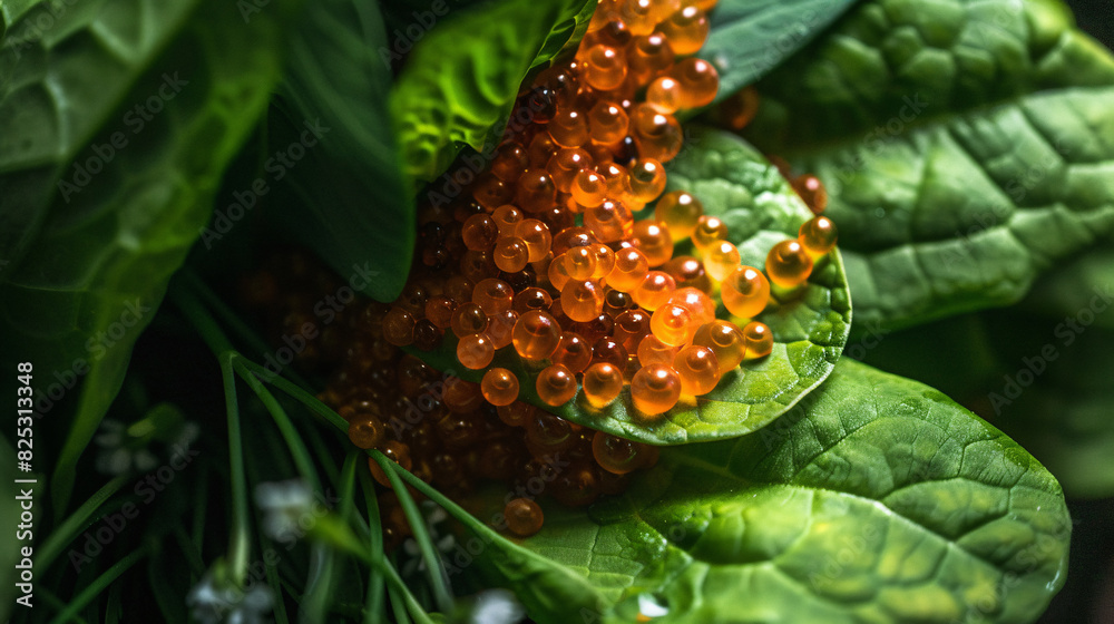 Gourmet ant eggs, nestled in organic vegetables, high contrast, dramatic shadows, slightly out of focus Gourmet ant eggs, nestled in organic vegetables, high contrast, dramatic shadows, slightly out of focus