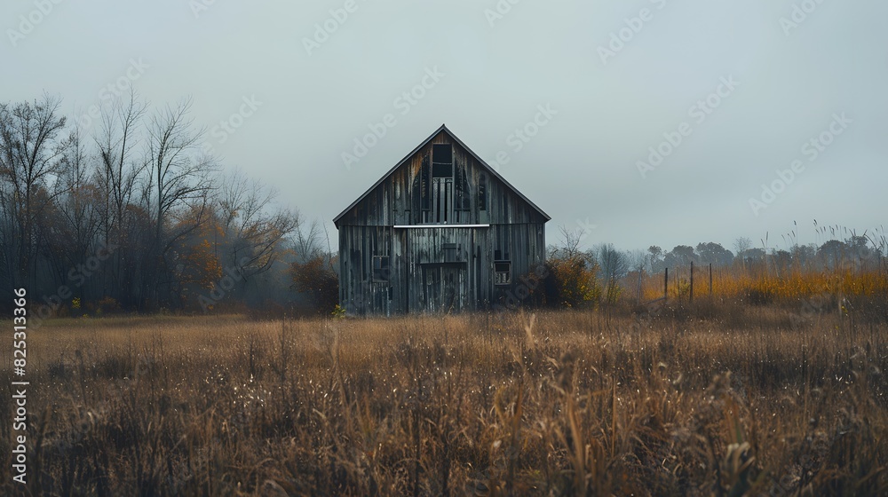 Rustic old barn surrounded by grassland and forest landscape. Rustic old barn surrounded by grassland and forest landscape.