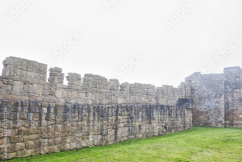 Photos Ancient Stone Wall Ruins in Fog in Tynemouth Priory and Castle